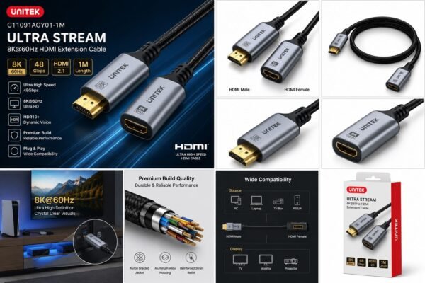 UNITEK C11091AGY01-1M ULTRA STREAM 8K@60HZ HDMI EXTENSION CABLE 1M