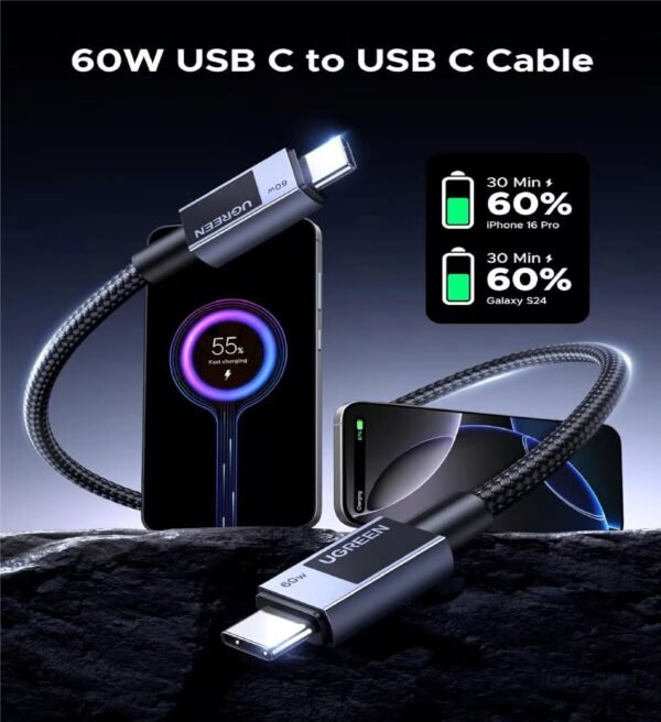 UGREEN 55775 USB-C TO USB-C PD FAST CHARGING CABLE 60W 2M BRAIDED