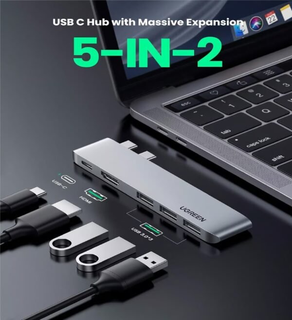 UGREEN 60559 2XUSB-C MALE TO 3XUSB3.0 1XHDMI F, 1X USB-C F, ADAPTER