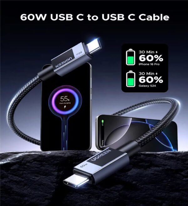 UGREEN 55764 USB-C TO C PD FAST CHARGING CABLE 60W 0.5M BRAIDED