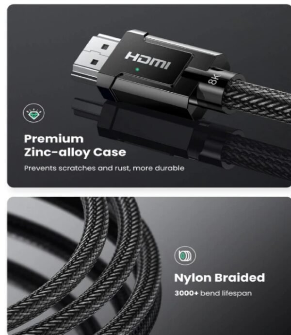 UGREEN 80602 HDMI CABLE 8K BRAIDED 3M GRAY
