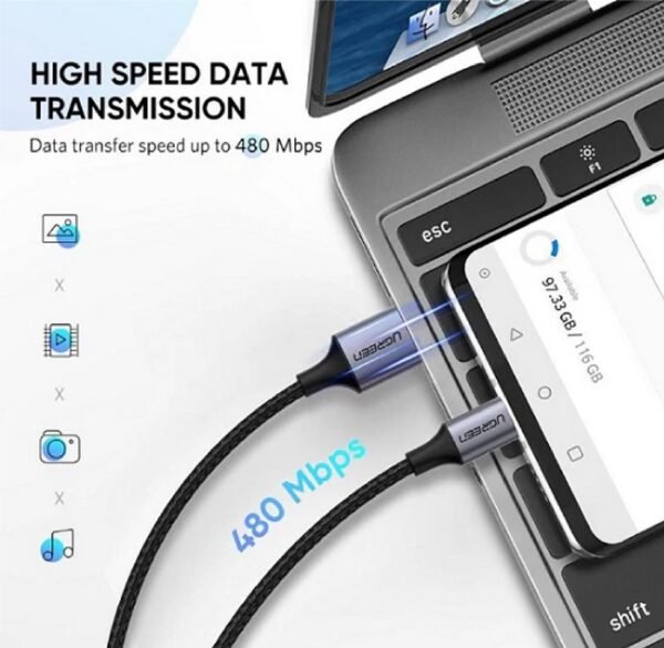 UGREEN 60128 USB-A TO USB-C CABLE ALUMINUM BRAID 2M