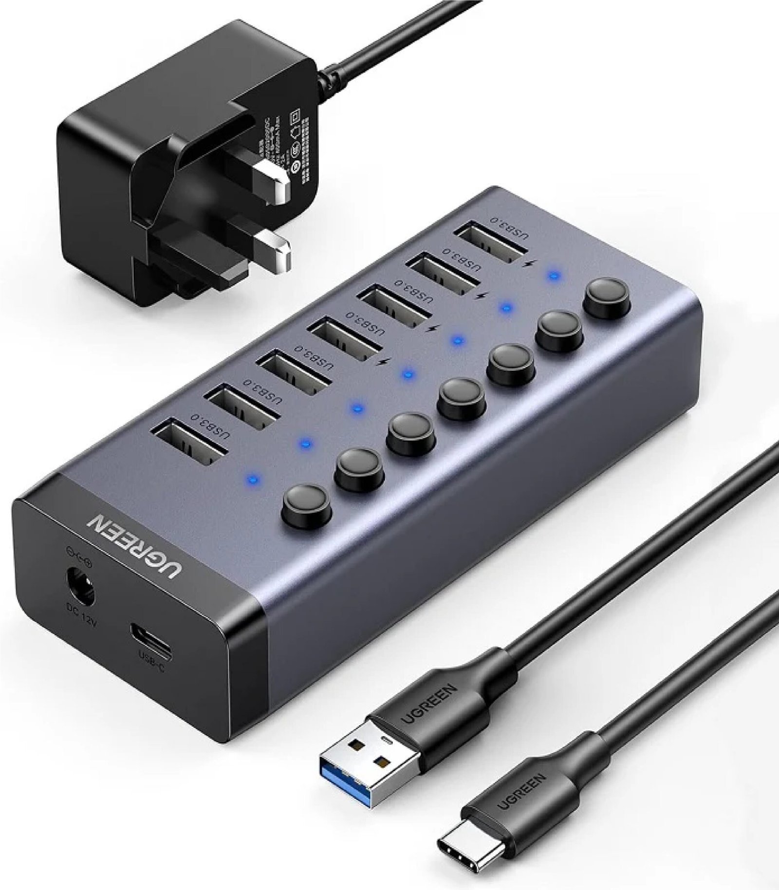 UGREEN 90306 7-PORTS USB 3.0 HUB WITH 12V POWER ADAPTER
