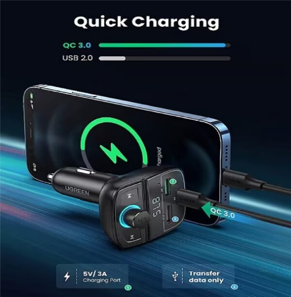 UGREEN 80910 FM Bluetooth Transmitter Car Adapter