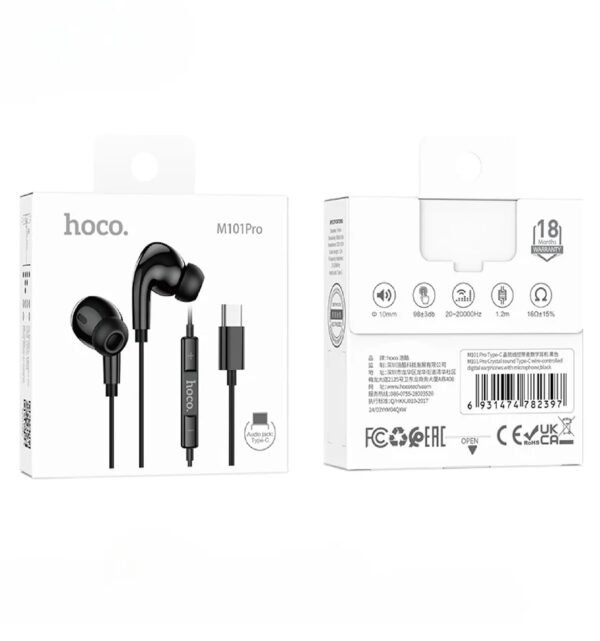 Hoco  Pro Crystal Type C Wired Earphones with Mic M101