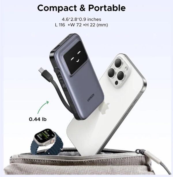 UGREEN 35603B POWERBANK WITH BUILT IN CABLE 10000MAH