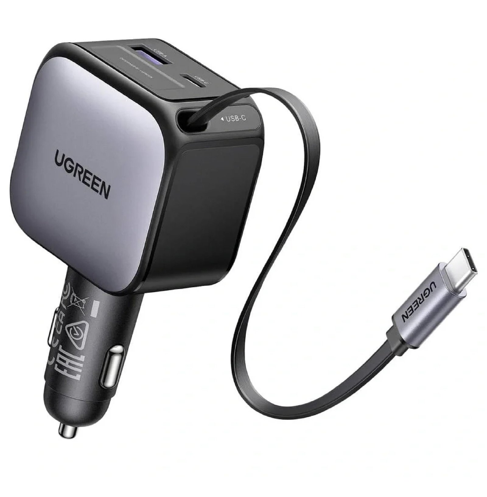 UGREEN 55212B CAR CHARGER WITH RETRACTABLE CABLE 60W PD 3.0
