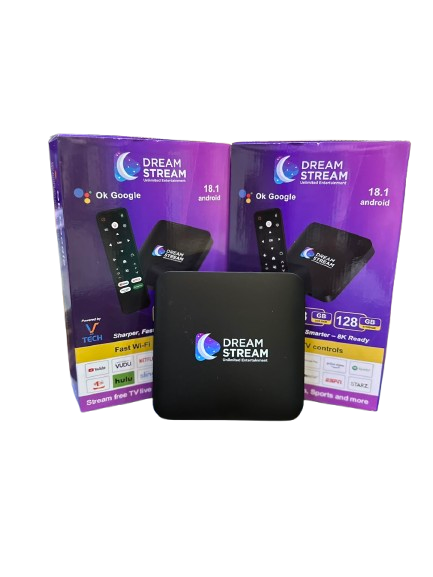V-Tech Dream Stream Smart Tv Box 5G Wifi 18.1 Android 8GB/128GB with Voice Remote